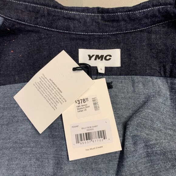 L Billy Bob Navy Indigo Contrast Stitch Cotton Denim Western Long Sleeve Shirt - Picture 4 of 6